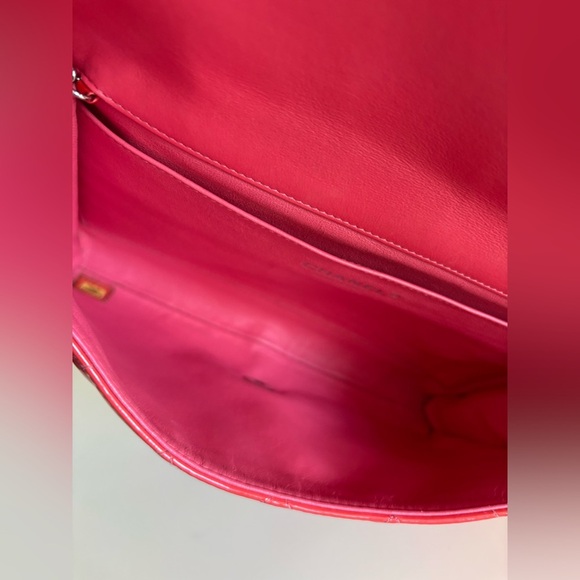 Gorgeous Chanel CC Quilted Patent Flap Clutch Chain Orange Silver Shoulder Bag - Picture 10 of 16